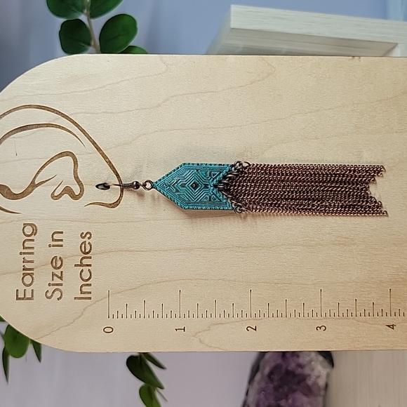 🔥LAST PAIR🔥 Bohemian Verdigris Chain Tassel Drop Earrings - Picture 6 of 8